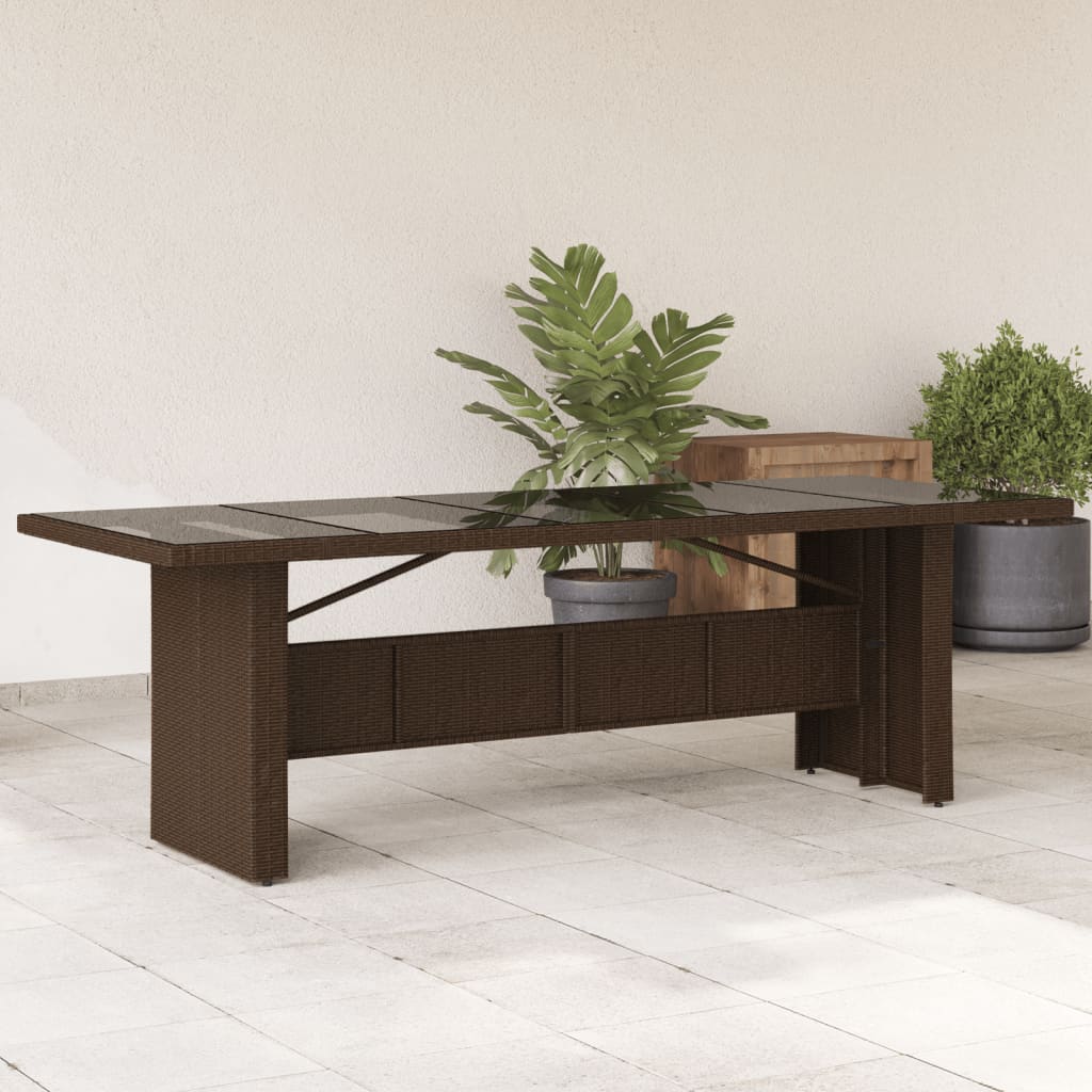 Tuintafel met glazen blad 240x90x75 cm poly rattan