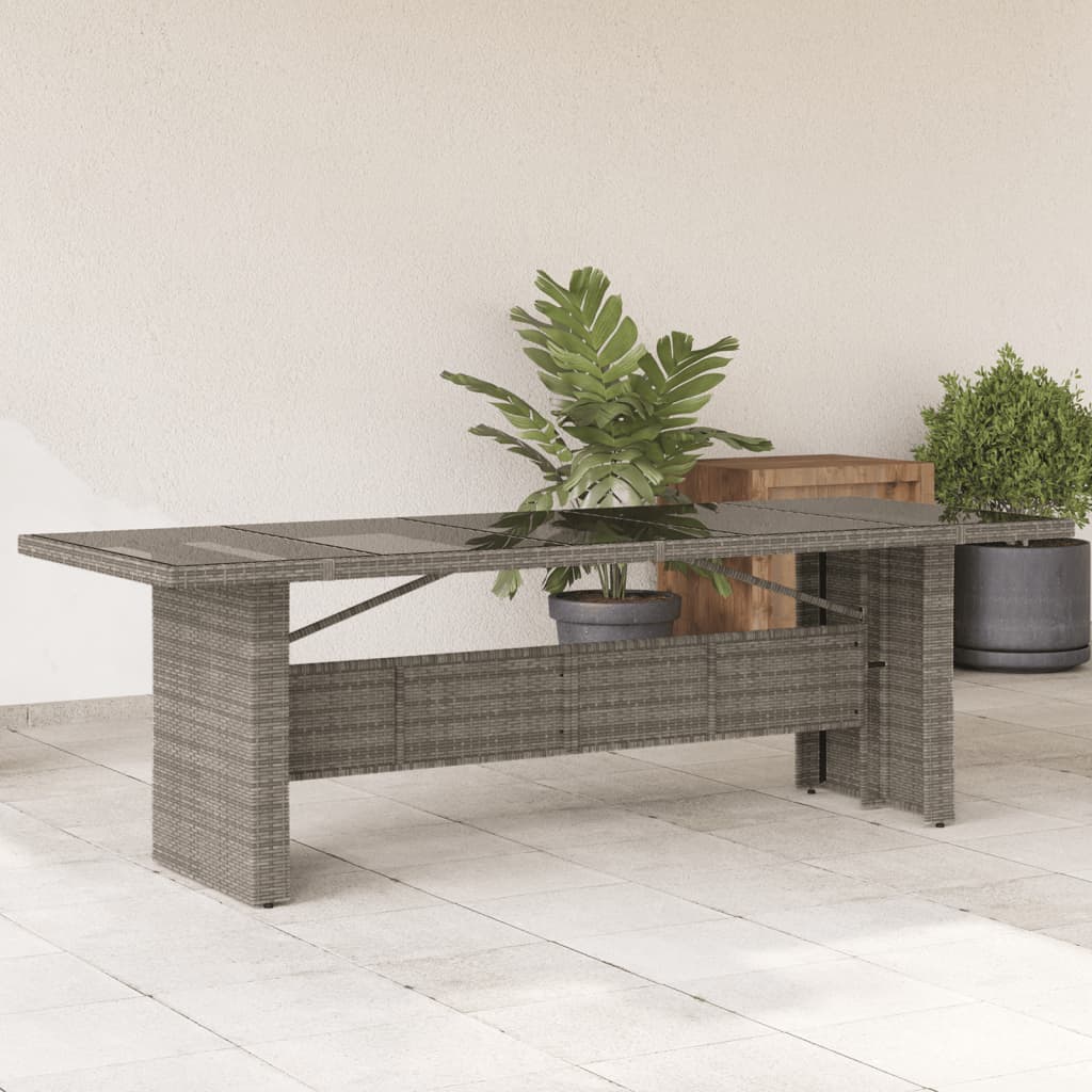 Tuintafel met glazen blad 240x90x75 cm poly rattan