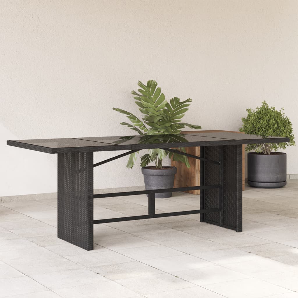 Tuintafel met glazen blad 190x80x75 cm poly rattan