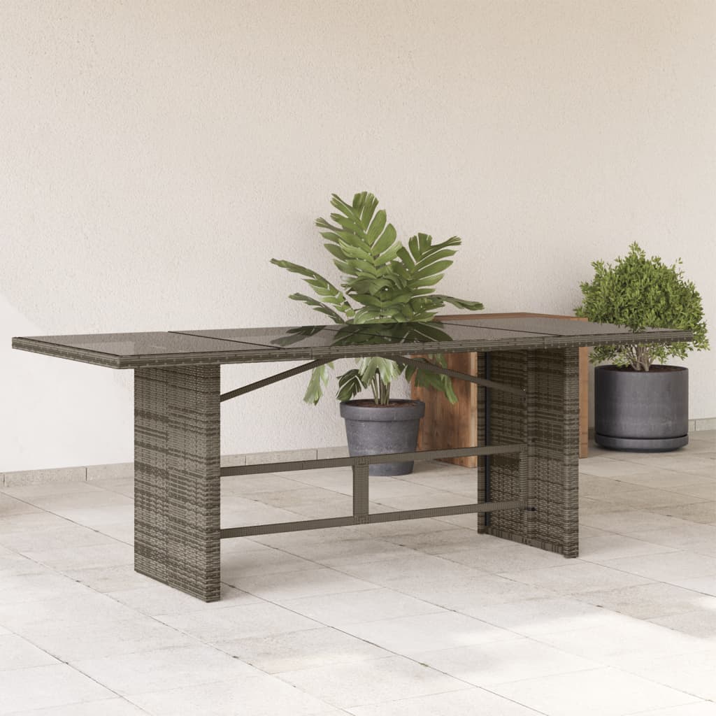 Tuintafel met glazen blad 190x80x75 cm poly rattan