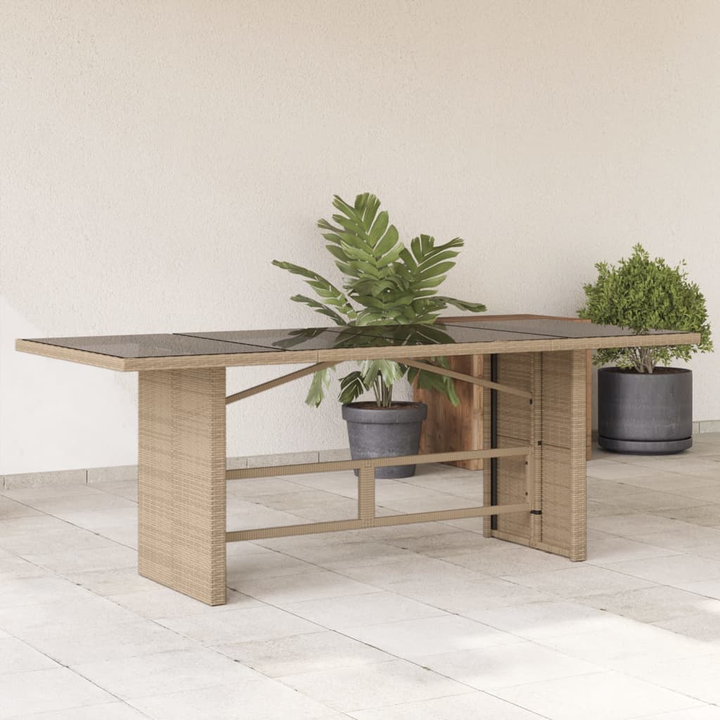 Tuintafel met glazen blad 190x80x75 cm poly rattan