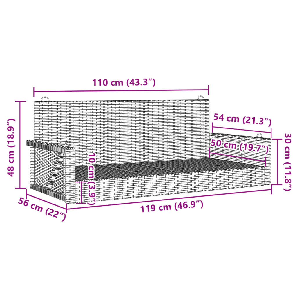 Schommelbank met kussens 119x56x48 cm poly rattan