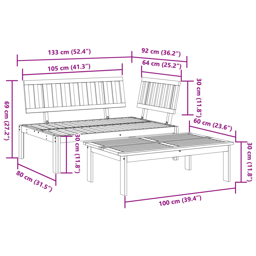 Tuintafel 100x60x30 cm massief acaciahout