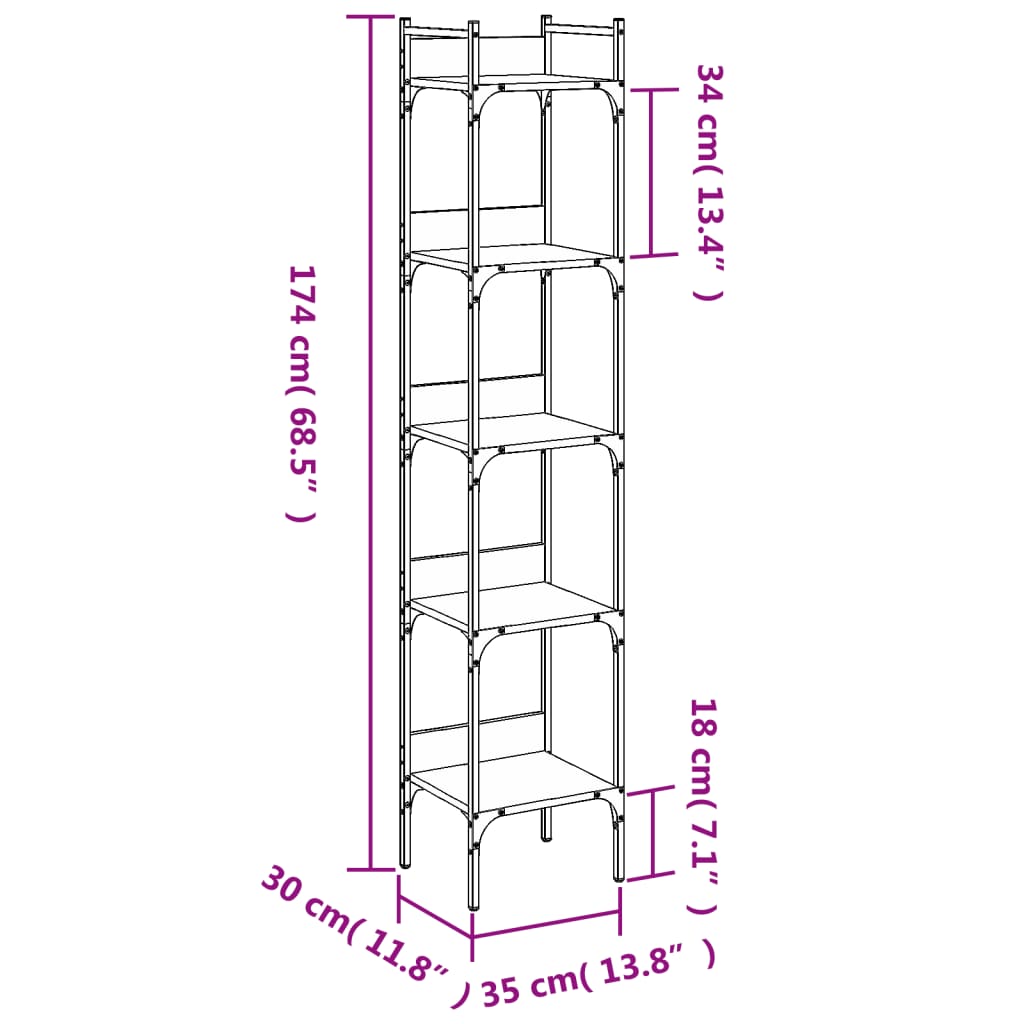 Boekenkast 4-laags 35x30x138,5 cm bewerkt hout