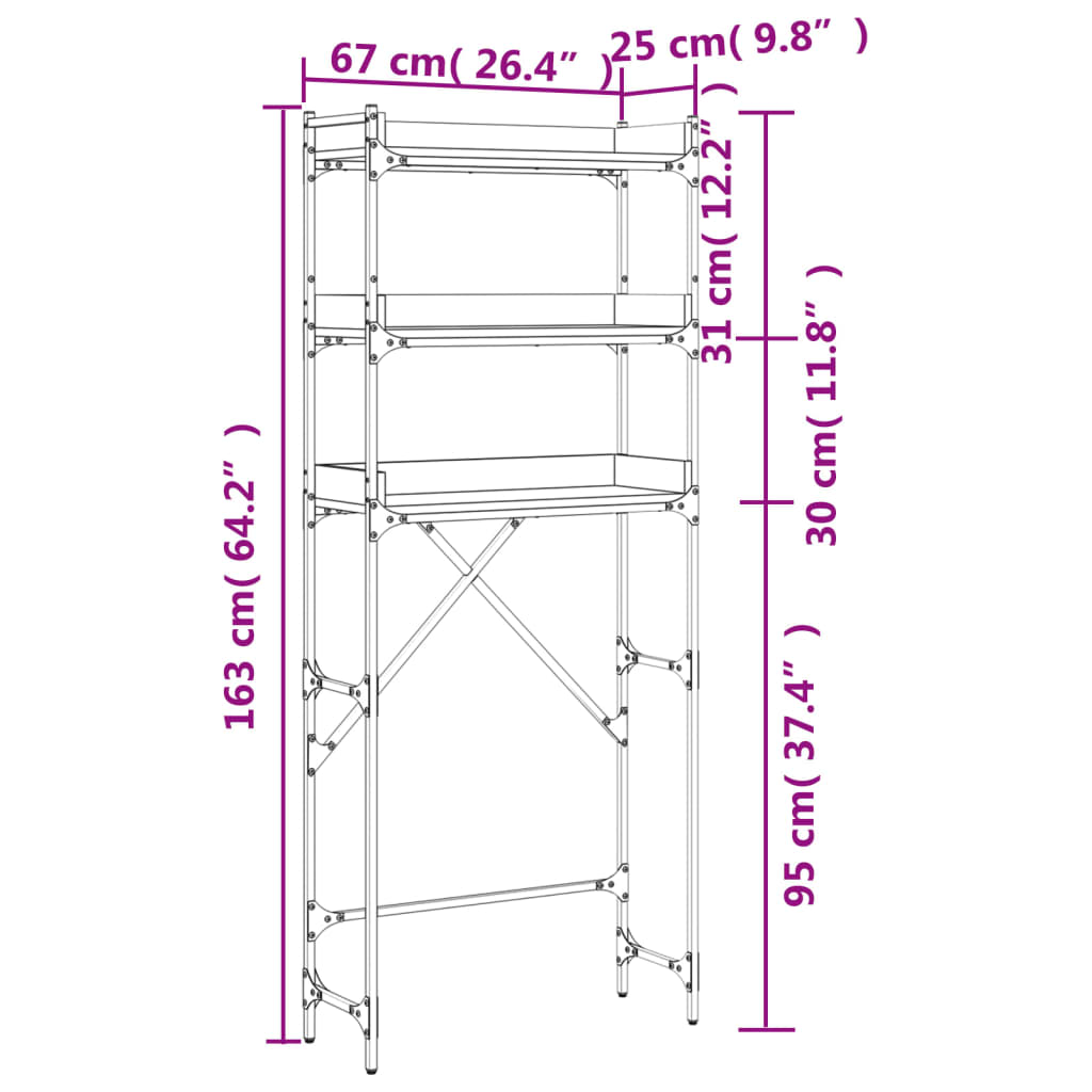 Wasmachinerek 67x25x163 cm bewerkt hout eikenkleurig