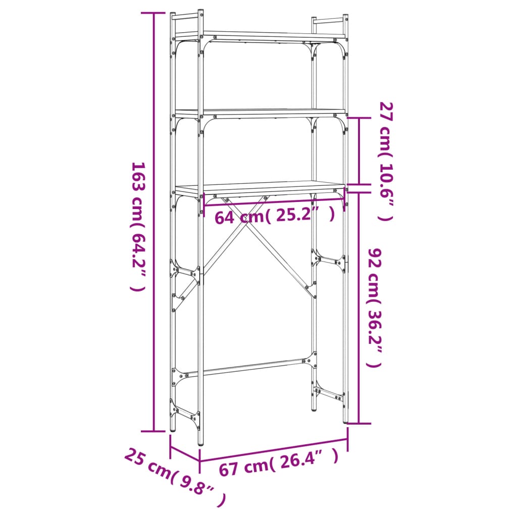 Wasmachinerek 67x25x163 cm bewerkt hout eikenkleurig