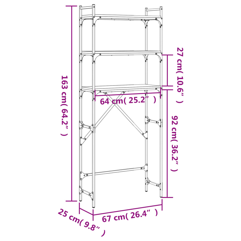 Wasmachinerek 67x25x163 cm bewerkt hout sonoma eikenkleurig