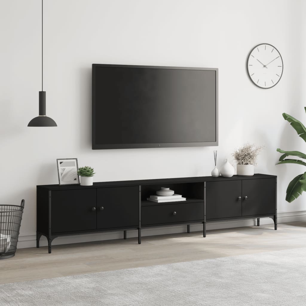 Tv-meubel met lade 200x25x44 cm bewerkt hout eikenkleur