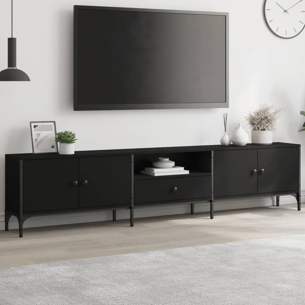 Tv-meubel met lade 200x25x44 cm bewerkt hout artisanaal eiken