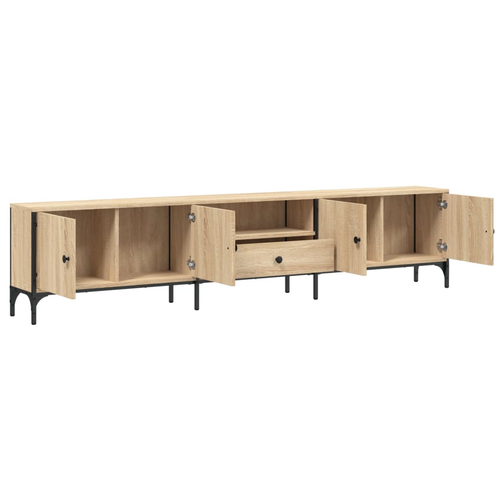 Tv-meubel met lade 200x25x44 cm bewerkt hout artisanaal eiken