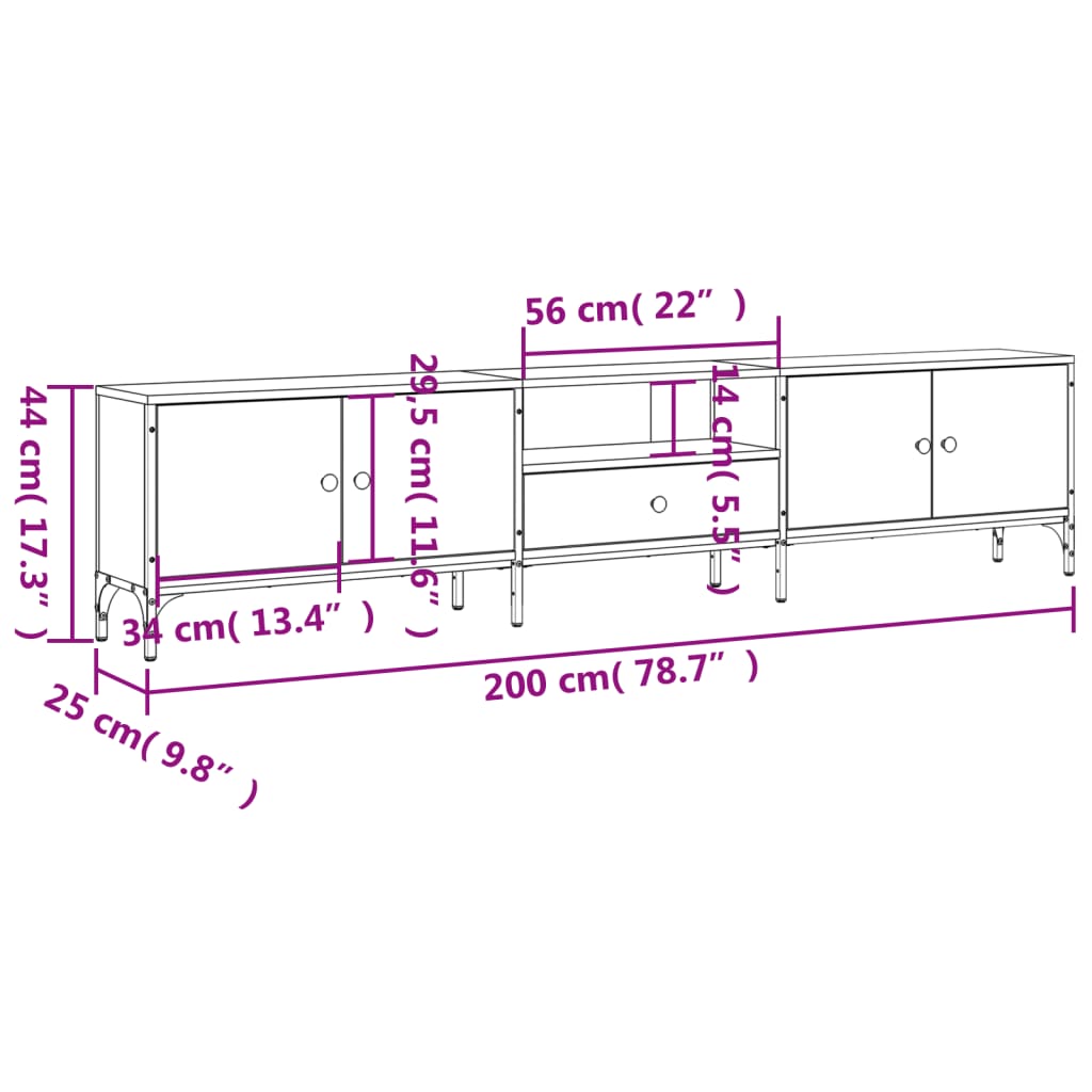 Tv-meubel met lade 200x25x44 cm bewerkt hout artisanaal eiken