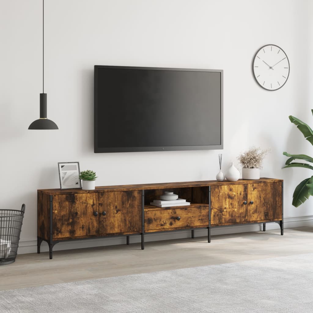 Tv-meubel met lade 200x25x44 cm bewerkt hout eikenkleur