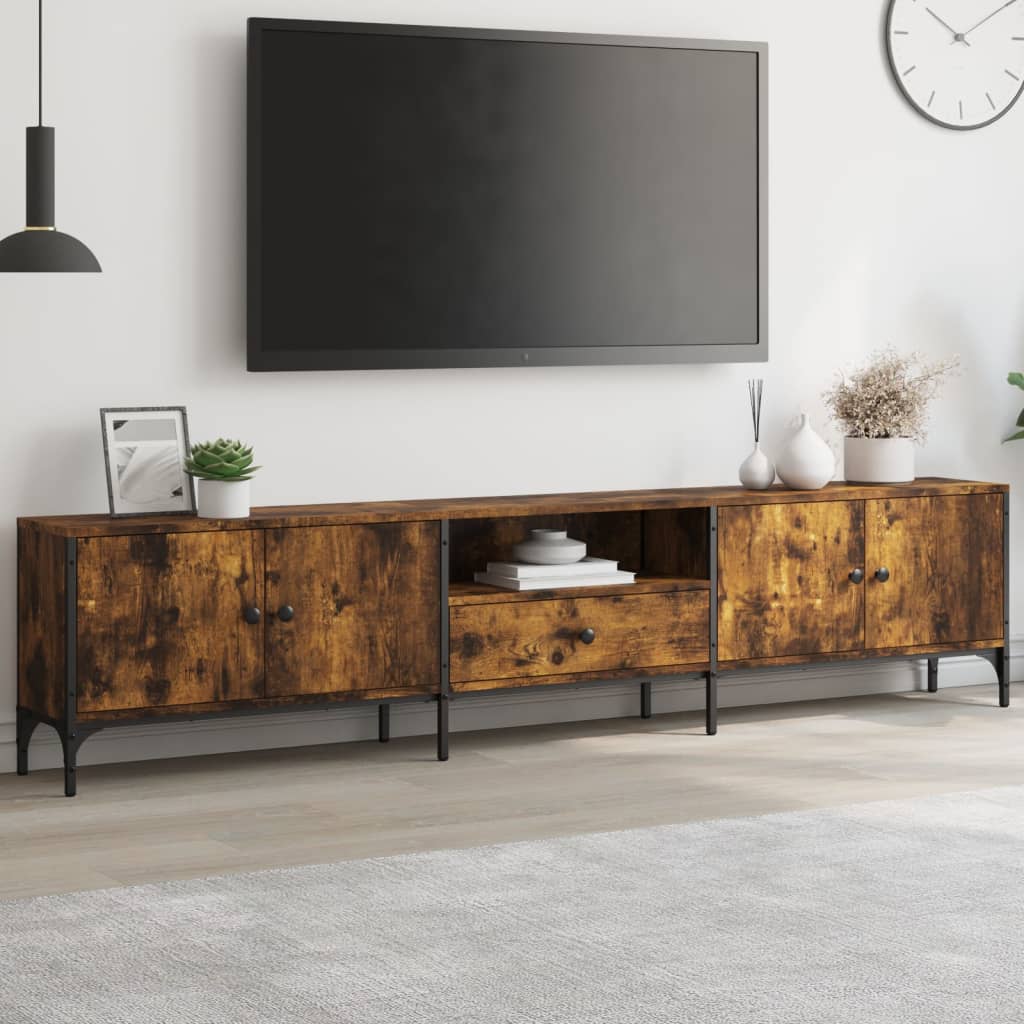 Tv-meubel met lade 200x25x44 cm bewerkt hout eikenkleur