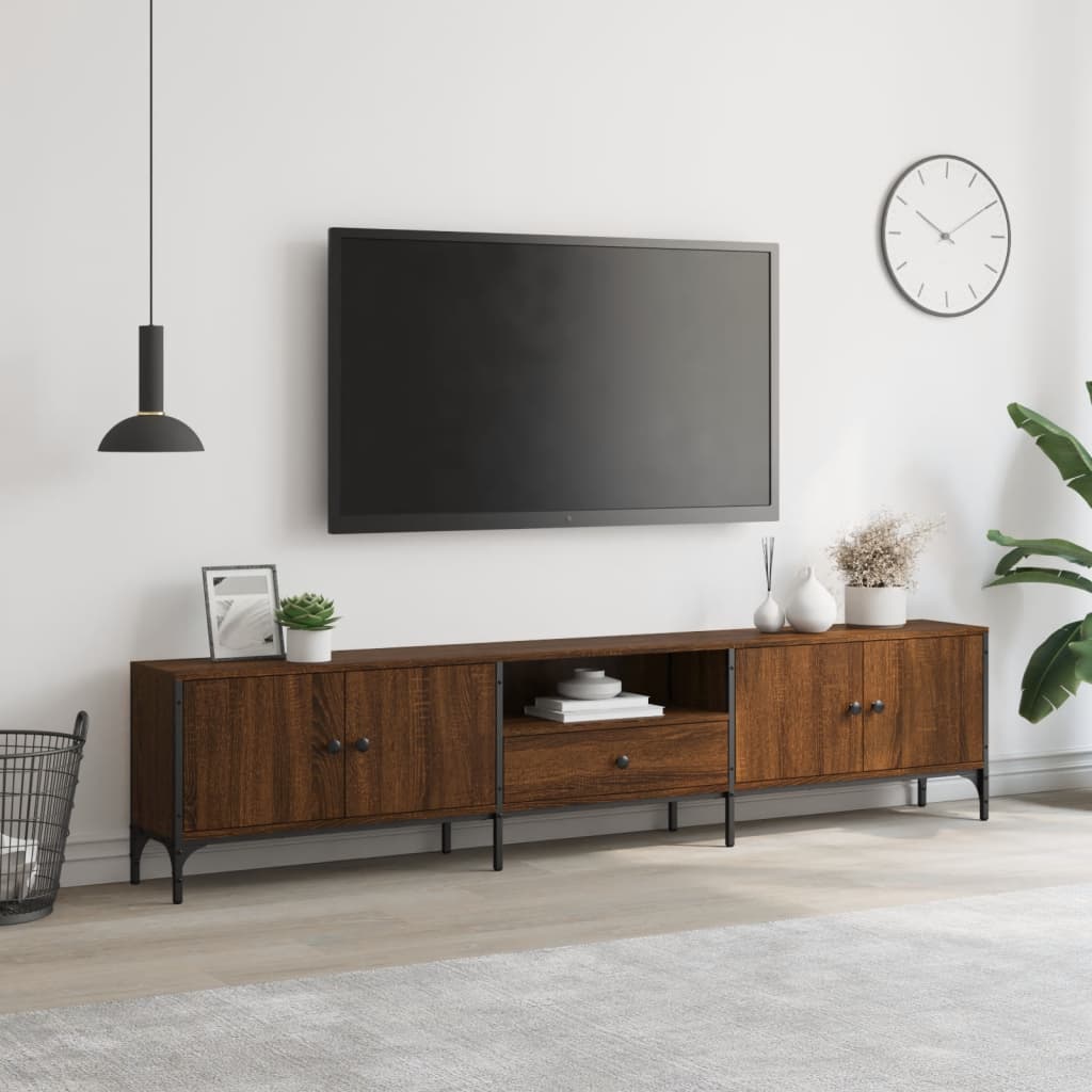 Tv-meubel met lade 200x25x44 cm bewerkt hout eikenkleur