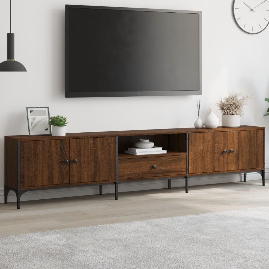 Tv-meubel met lade 200x25x44 cm bewerkt hout eikenkleur