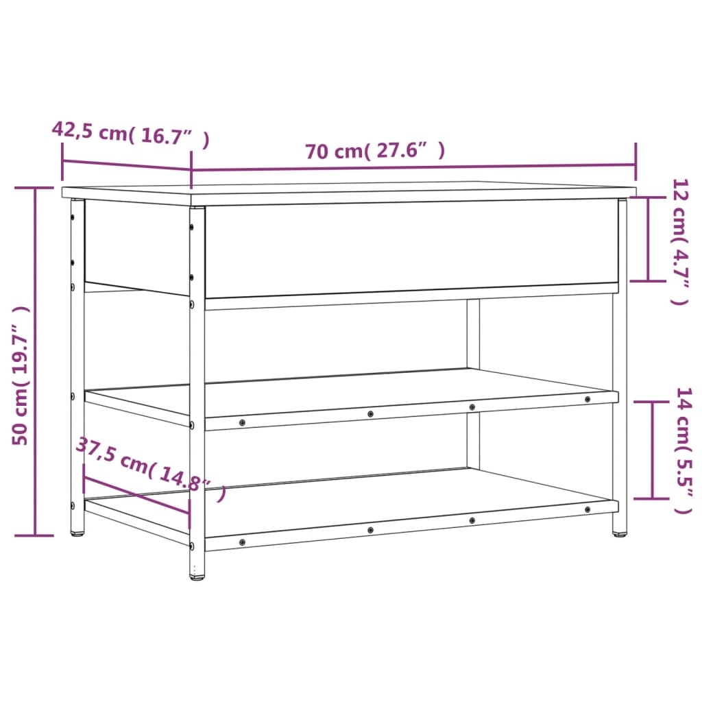 Schoenenbankje 70x42,5x50 cm bewerkt hout