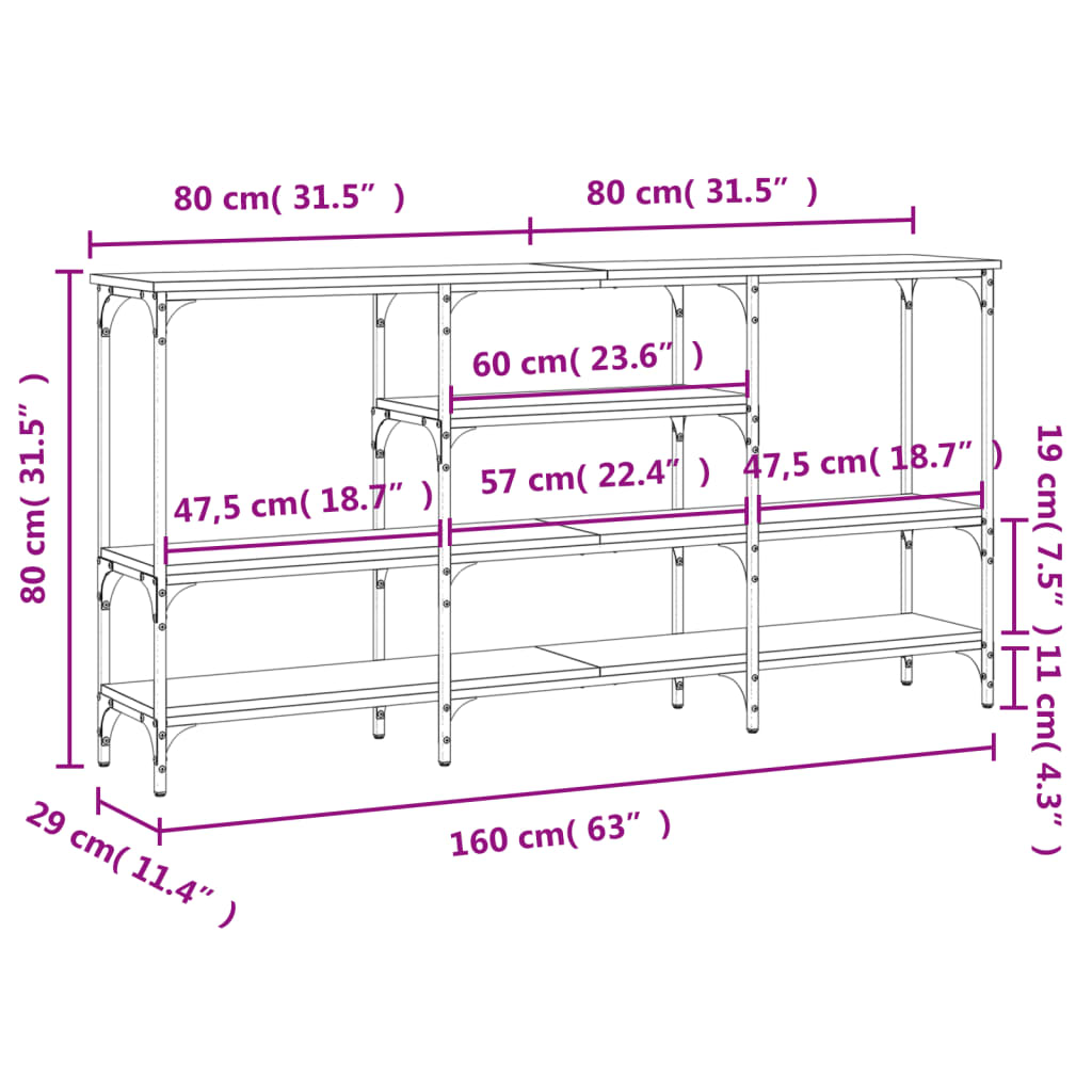 Wandtafel 160x29x80 cm bewerkt hout