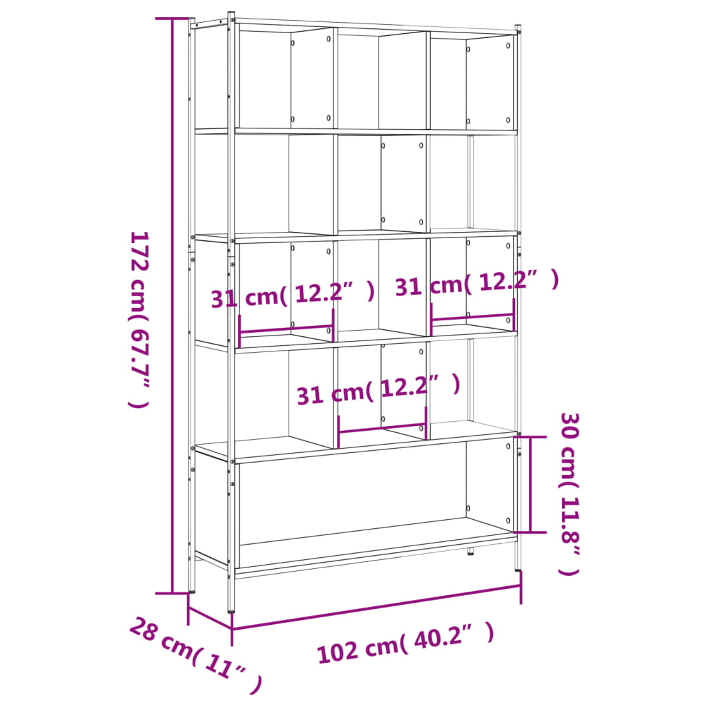 Boekenkast 102x28x172 cm bewerkt hout