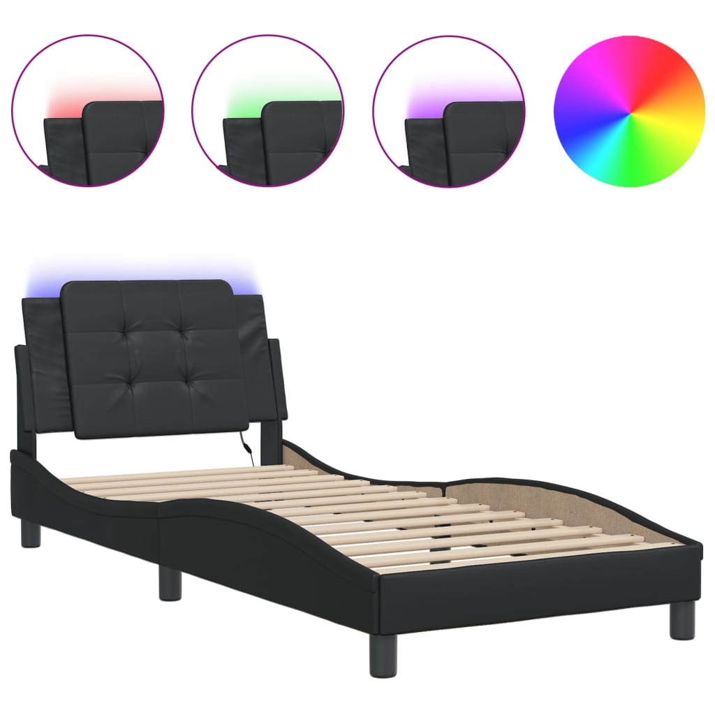 Bedframe met LED-verlichting kunstleer 90x190 cm