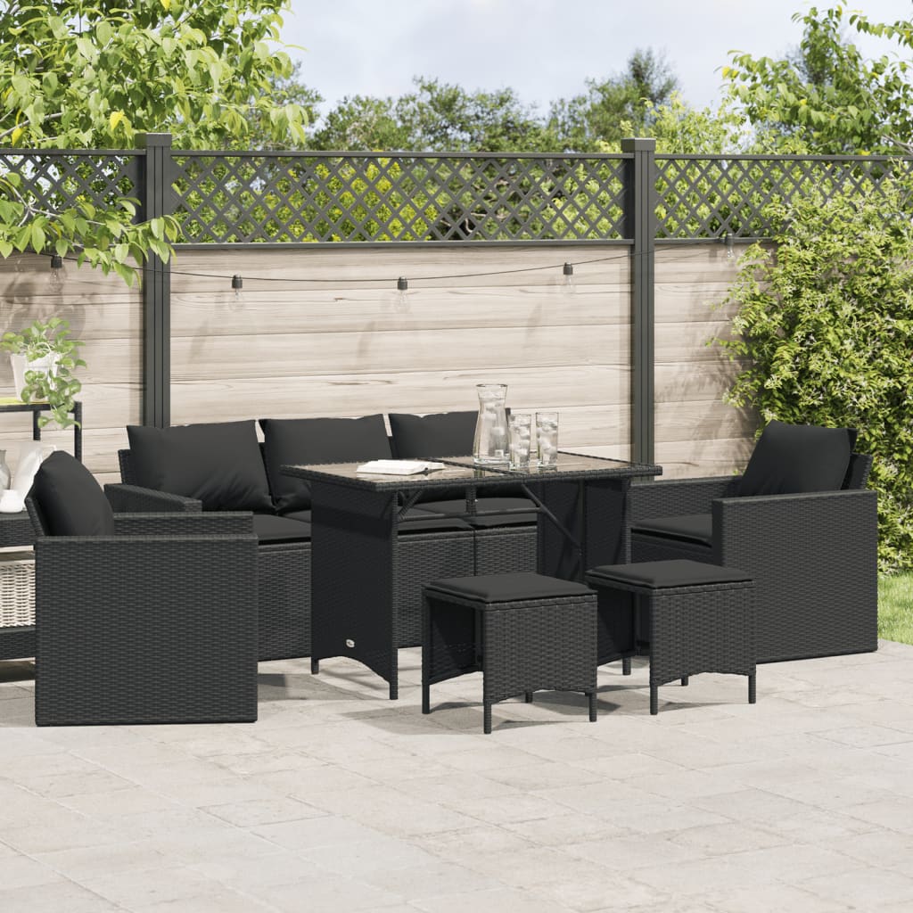 6-delige Loungeset met kussens poly rattan