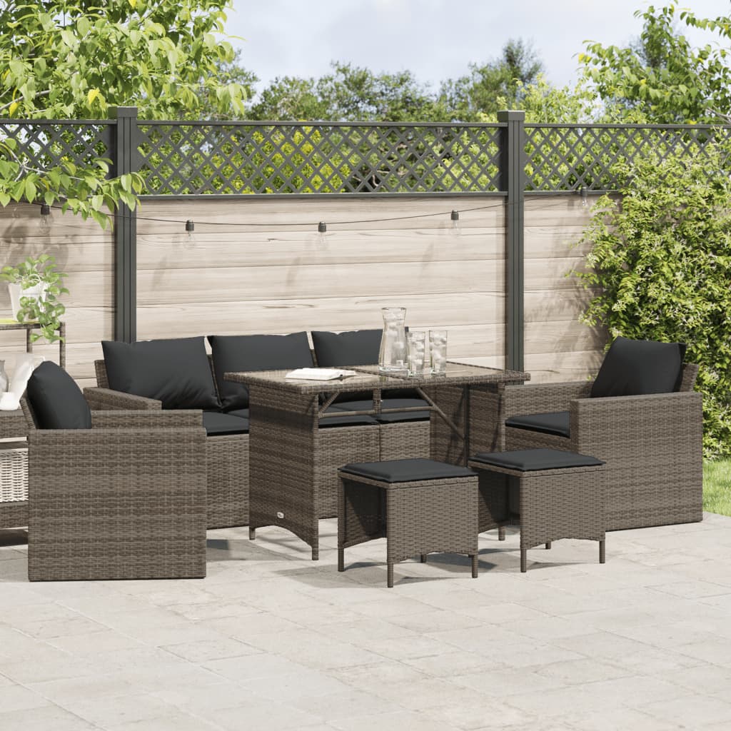 6-delige Loungeset met kussens poly rattan