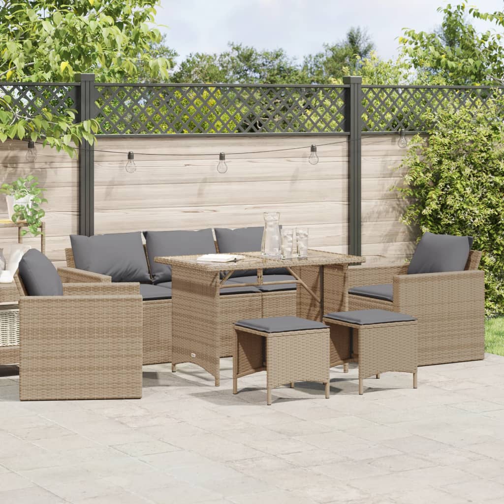 6-delige Loungeset met kussens poly rattan