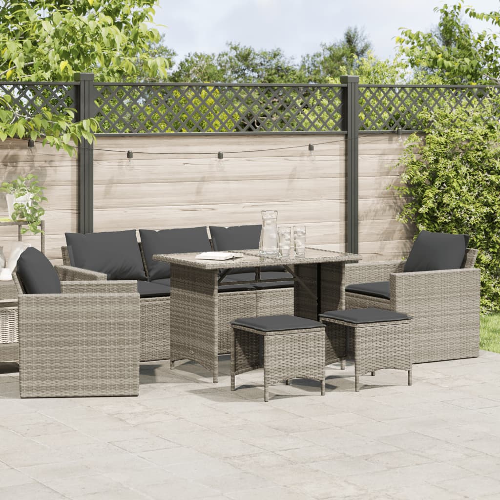 6-delige Loungeset met kussens poly rattan