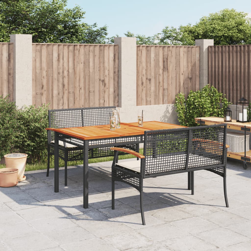 5-delige Tuinset met kussens poly rattan zwart