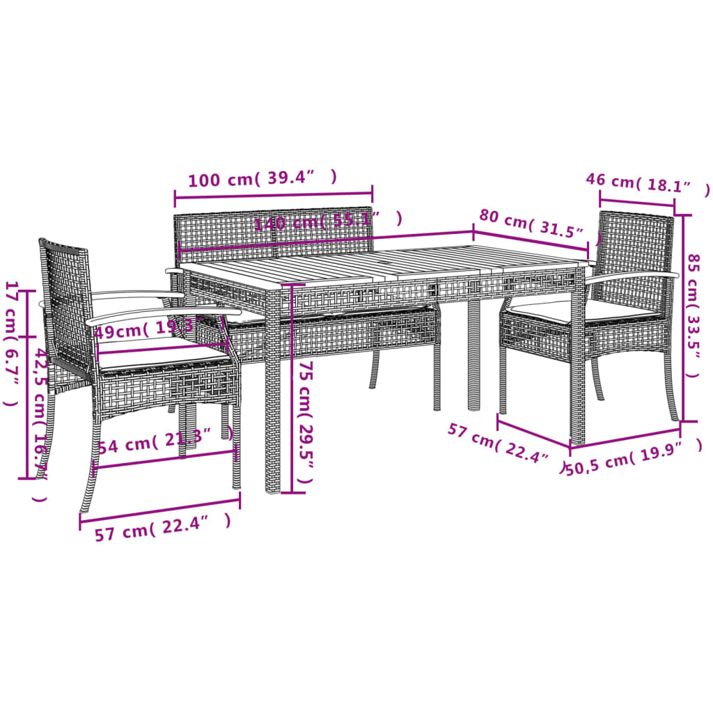 5-delige Tuinset met kussens poly rattan zwart