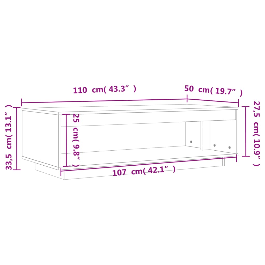 Salontafel 50x50x33,5 cm massief vurenhout