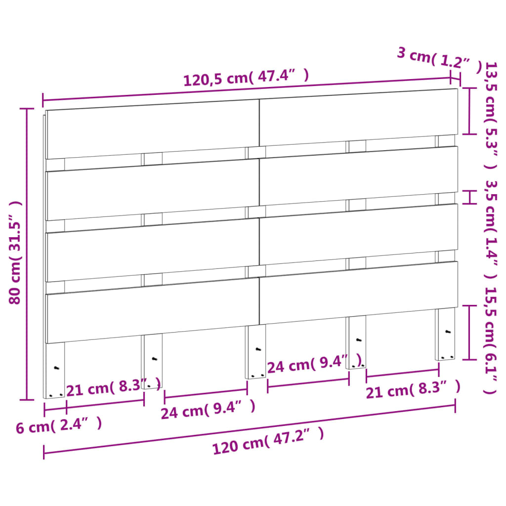 Hoofdbord 135x3x80 cm massief grenenhout