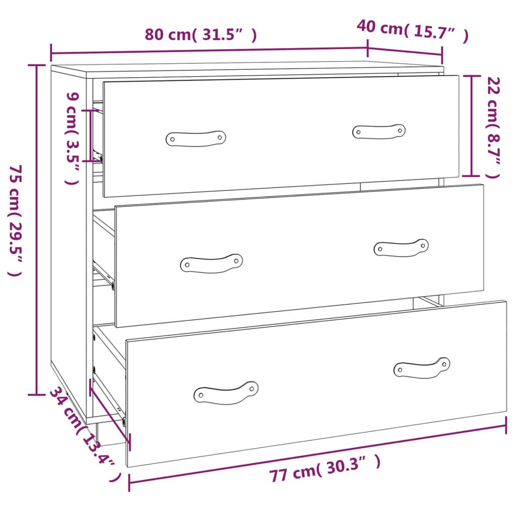 Dressoir 80x40x75 cm massief grenenhout