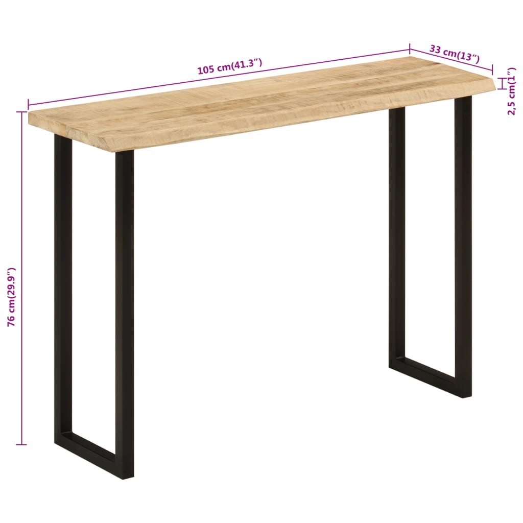 Wandtafel met natuurlijke rand 105x33x76 cm massief mangohout