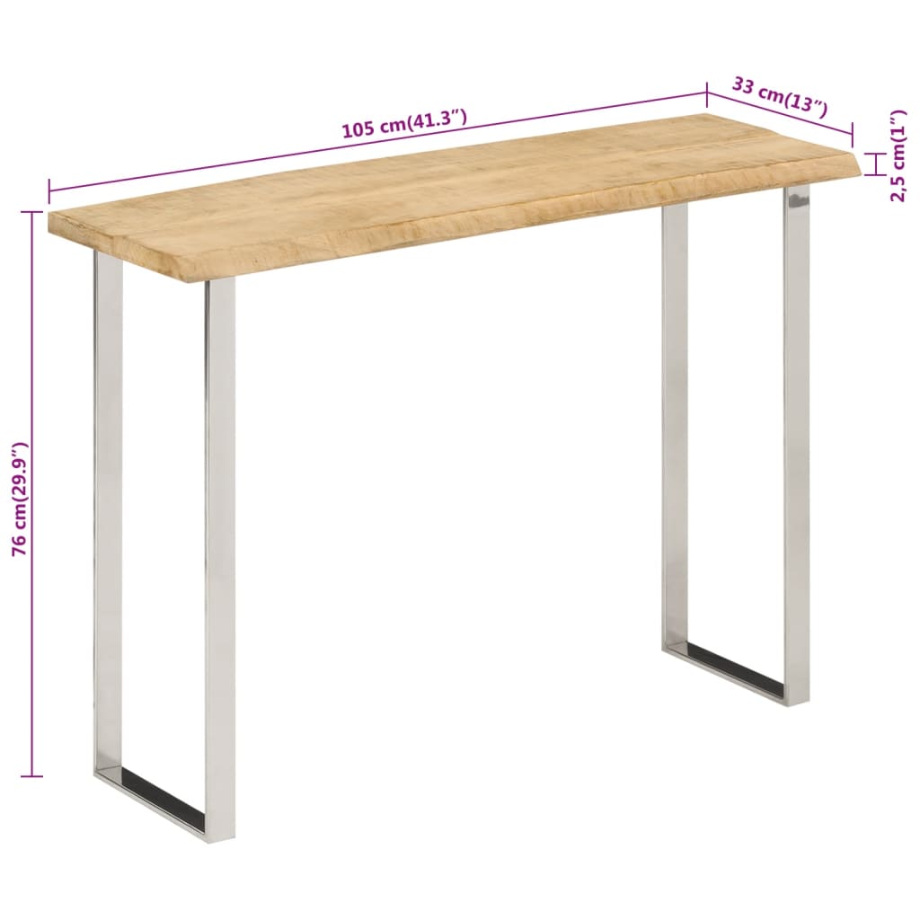 Wandtafel met natuurlijke rand 105x33x76 cm massief mangohout