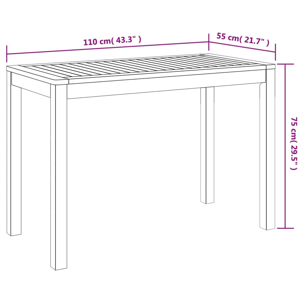 Tuintafel 110x55x75 cm massief acaciahout