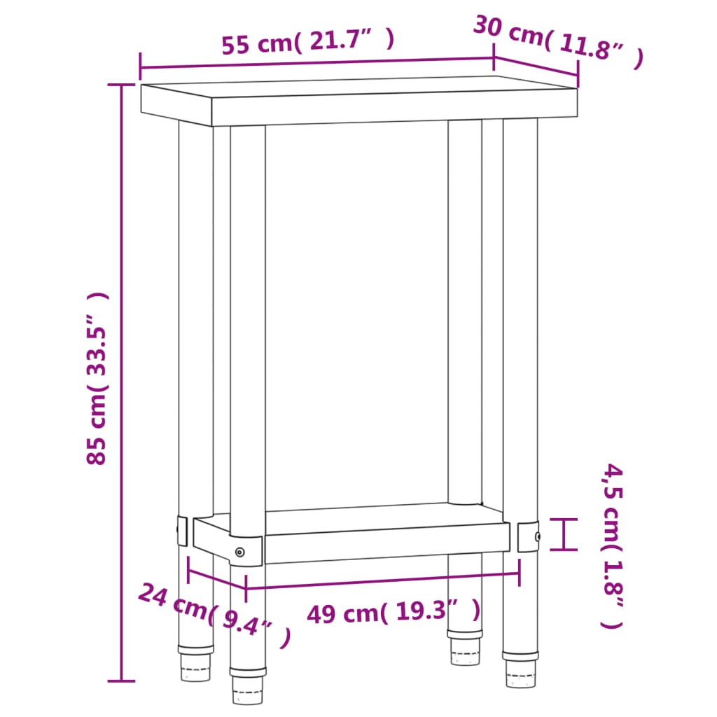 Keukenwerktafel 110x55x85 cm roestvrij staal