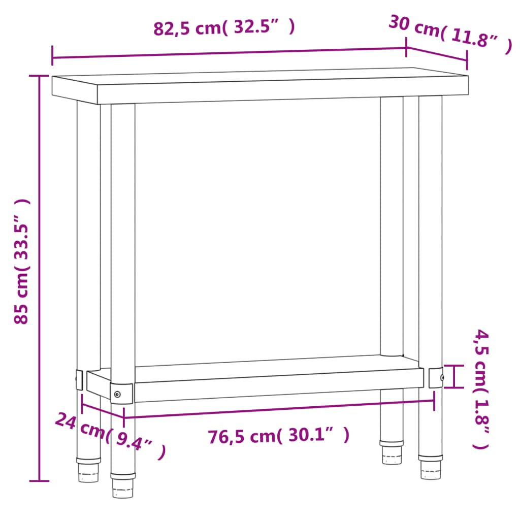 Keukenwerktafel 110x55x85 cm roestvrij staal