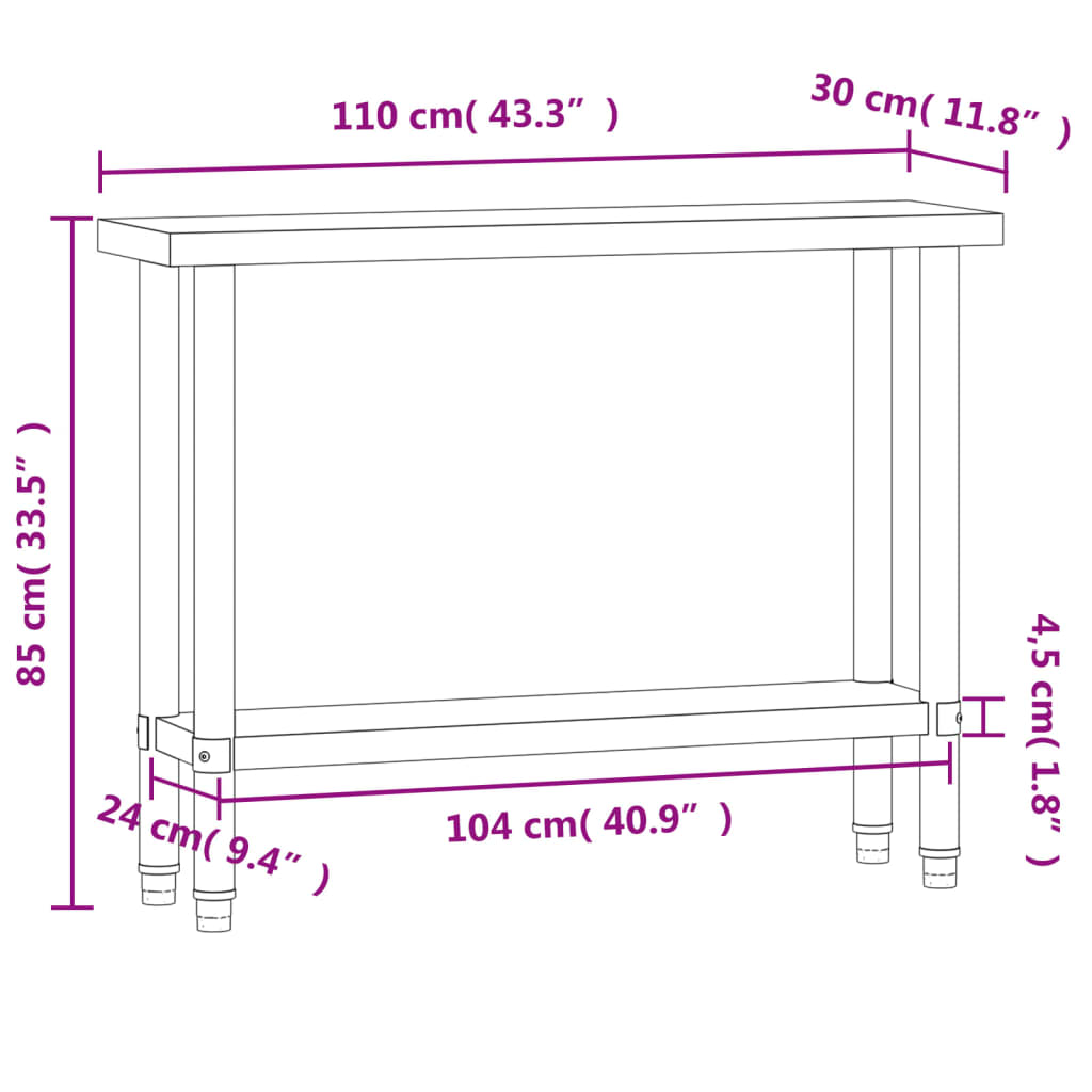 Keukenwerktafel 110x55x85 cm roestvrij staal