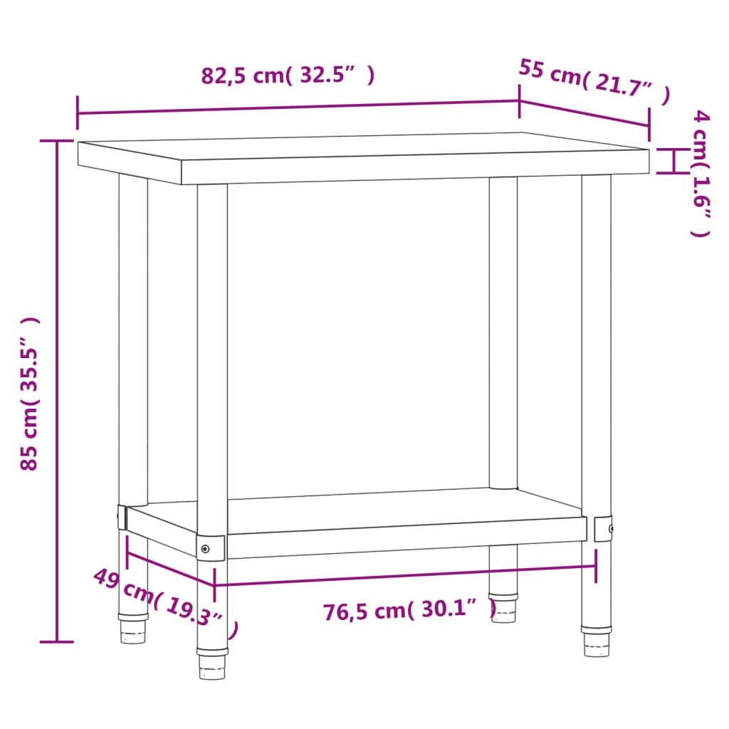 Keukenwerktafel 110x55x85 cm roestvrij staal