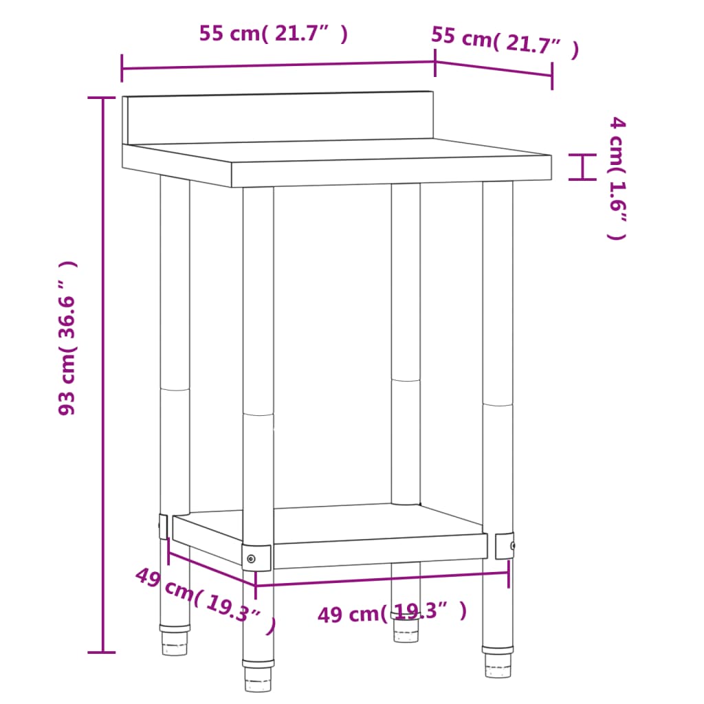 Keukenwerktafel met spatscherm 110x55x93 cm roestvrij staal