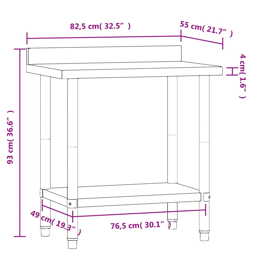 Keukenwerktafel met spatscherm 110x55x93 cm roestvrij staal