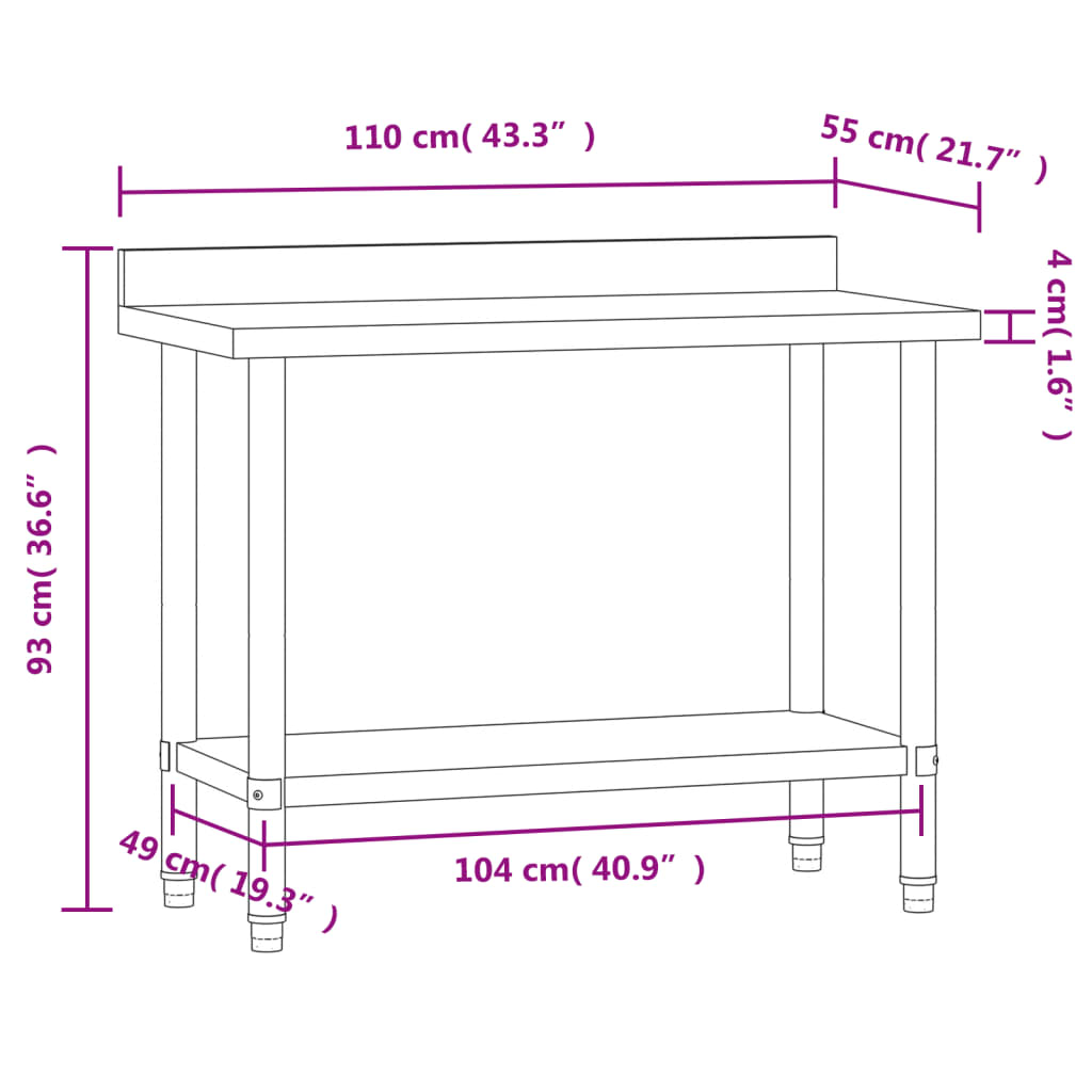 Keukenwerktafel met wielen 110x55x85 cm roestvrij staal