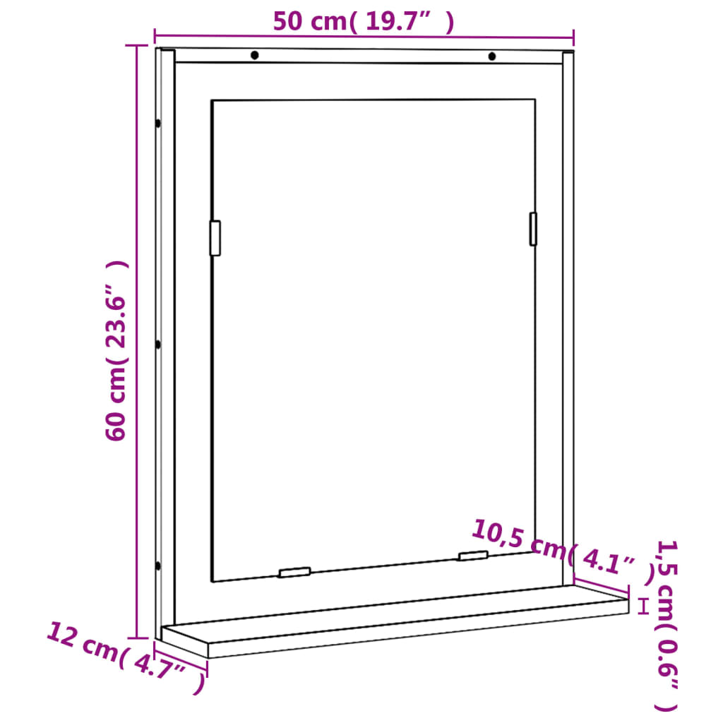 Badkamerspiegel met schap 50x12x60 cm hout