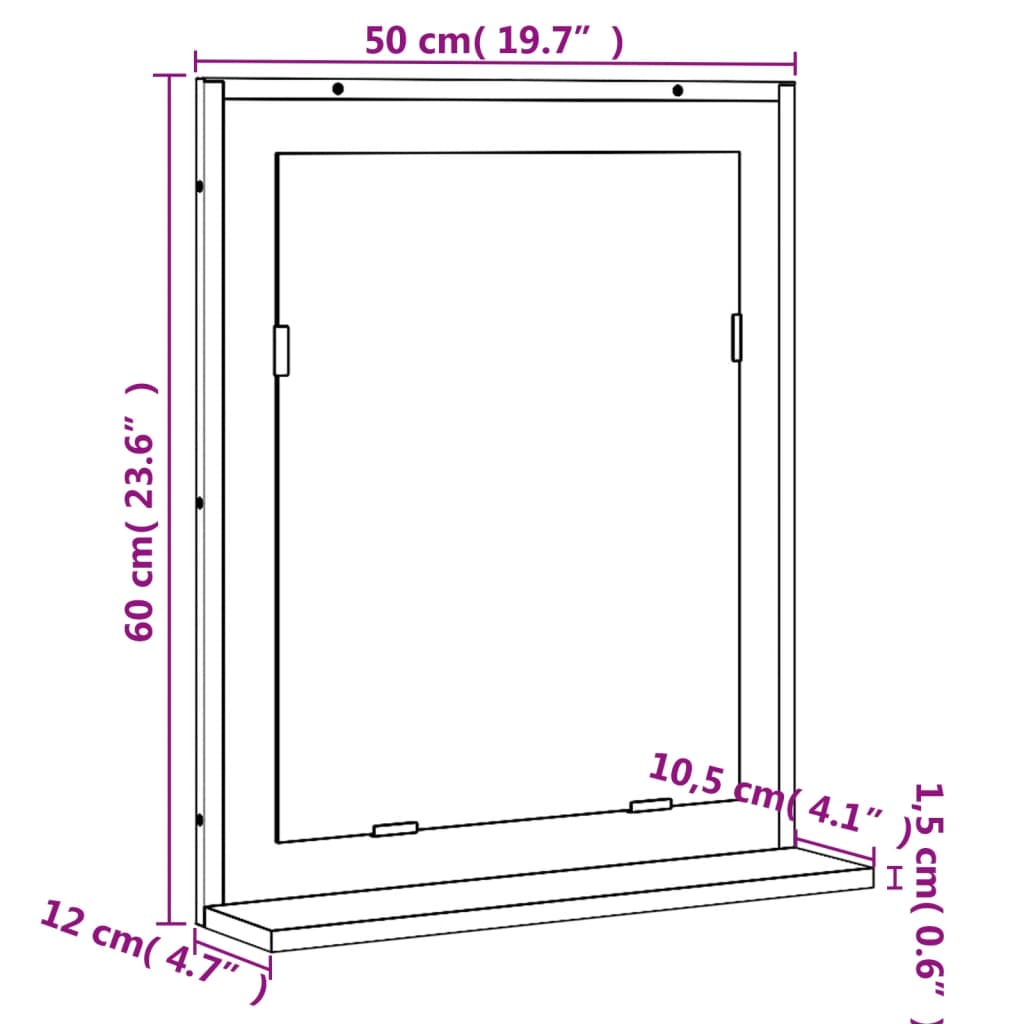 Badkamerspiegel met schap 50x12x60 cm hout