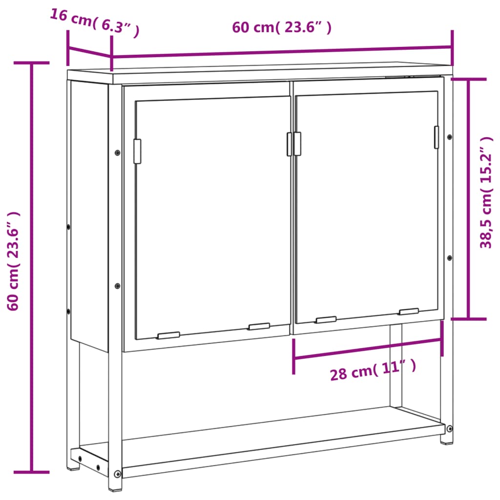 Badkamerspiegelkast 60x16x60 cm bewerkt hout