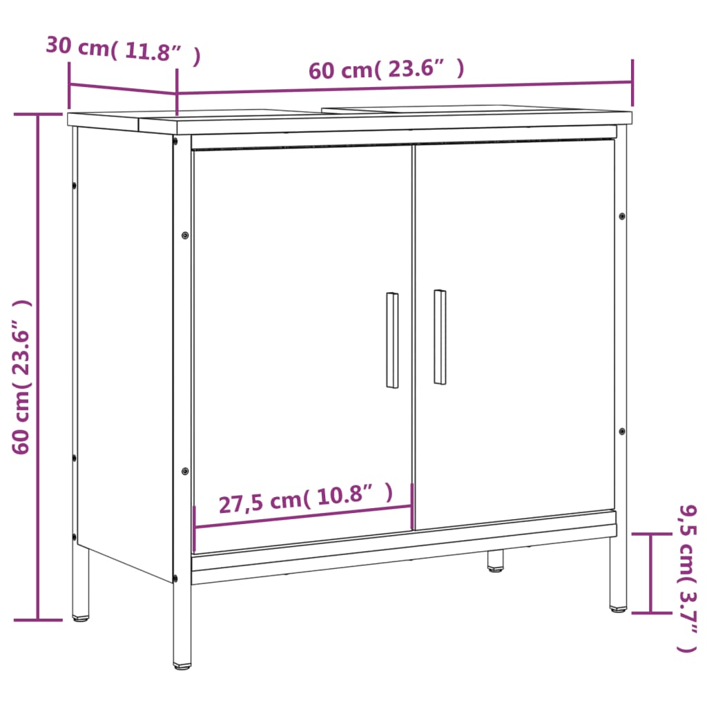 Wastafelkast 60x30x60 cm bewerkt hout zwart