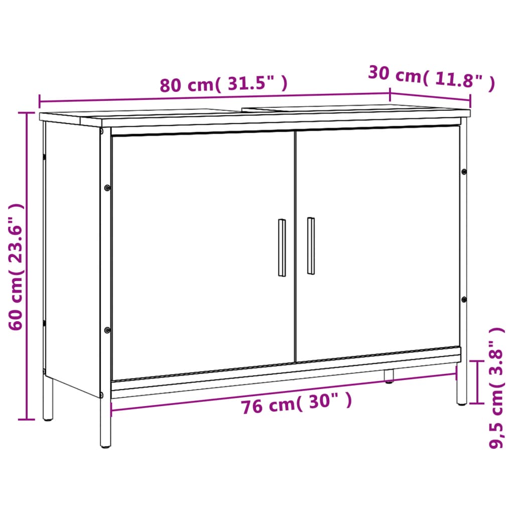 Wastafelkast 80x30x60 cm bewerkt hout eikenkleurig