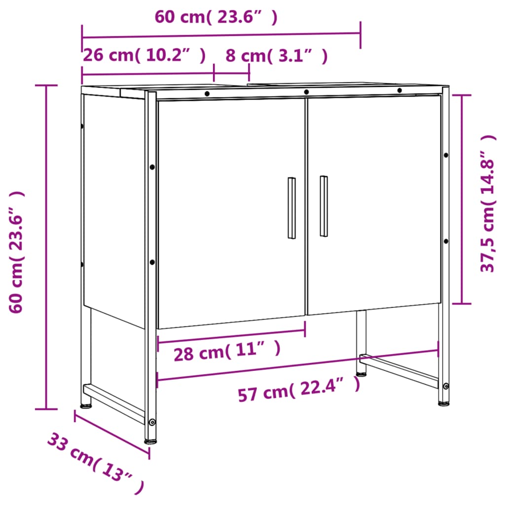 Wastafelkast 80x33x60 cm bewerkt hout zwart