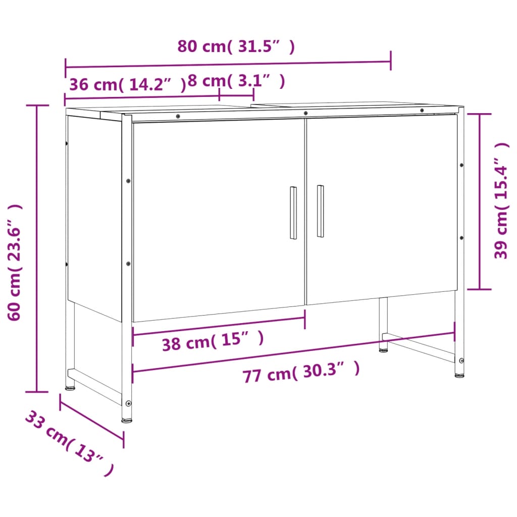 Wastafelkast 80x33x60 cm bewerkt hout zwart