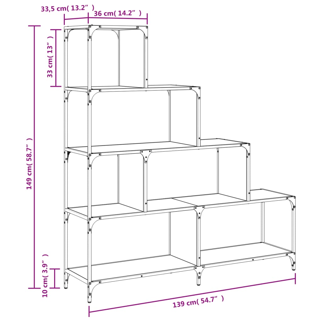 Boekenkast 4-laags 139x33,5x149 cm bewerkt hout